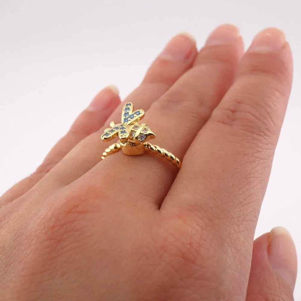 Discover Serenity in Style Women's 14k Gold Plated Bee Fidget Ring Twisted Band*